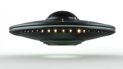 Fototapeta premium Minimalistic 3D Rendering of a Flying Saucer UFO With Lights on a White Background