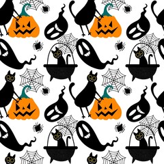 Halloween animals seamless cats pattern for wrapping paper and fabrics and linens and kids clothes print