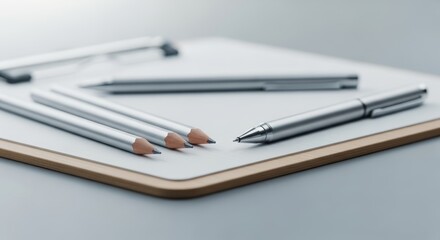 Stationery Set with Pencils and Pen on Clipboard