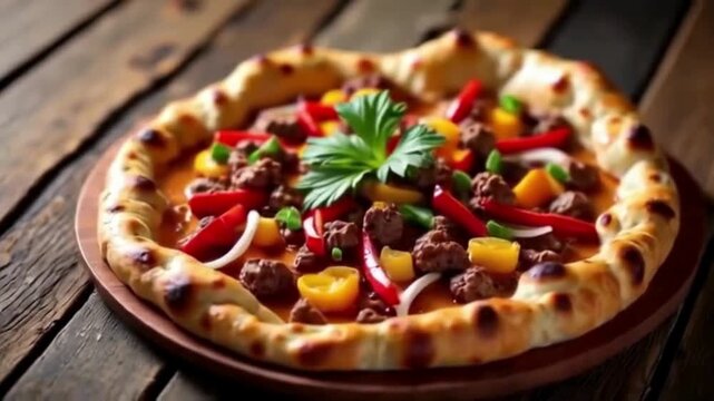 Colorful İskender Kebap features a rustic, warm style. Perfect for menu design, social media, Turkish food branding, and product photography.