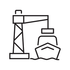 Single icon of marine port or harbor for cargo and civil engineering in outline style. Editable stroke vector illustration.