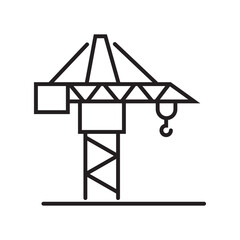 Single icon of construction crane used in heavy lifting projects in outline style. Editable stroke vector illustration.