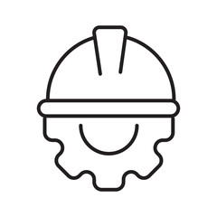 Single icon of civil engineering with gear and helmet symbols in outline style. Editable stroke vector illustration.