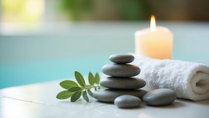 Obraz premium Spa and Wellness Concept with Zen Stones, Candle, and Towel