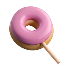 A delicious pink frosted donut on a stick isolated on transparent background for creative design projects