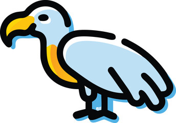 Light blue bird with yellow beak is standing on white background nicely