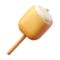 A single stylized golden brown marshmallow on a wooden stick isolated on transparent background