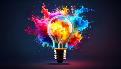 A vibrant lightbulb surrounded by colorful splashes