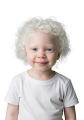 Naklejka premium Playful Child Portrait on Transparent Background, Smiling with Curly Hair, Studio Environment, Close-Up Viewpoint