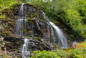 Fototapeta premium Waterfall landscape in Belledonne mountain range