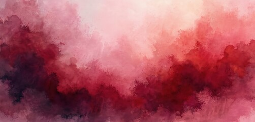 Obraz premium Abstract watercolor illustration featuring vibrant blend of red, pink hues. Artwork dynamic brushstrokes, paint splatters on canvas texture. High-colored design with soft gradients, dramatic shades