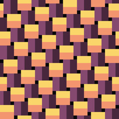 Pattern created from yellow, orange, purple and maroon rectangles, and small black squares