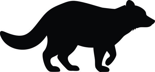 Side view of a black wolverine silhouette pacing on a clean white background
