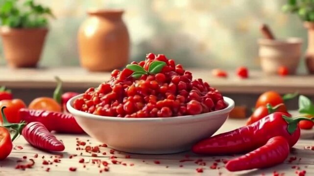 Red Turkish food glistens, presented in cinematic style, perfect for social media, website headers, or food product photography.