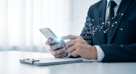 Professional Utilizing Smartphone with Digital Data Network Overlay