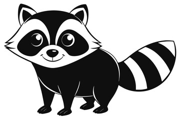 Smiling raccoon stands playfully showcasing its distinctive black and white striped tail