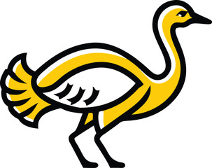 Stylized emu icon standing with distinct yellow and black coloring against a white background