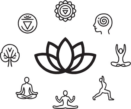 Lotus and Yoga Pose Icons for Wellness and Mindfulness


