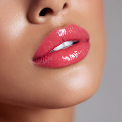 Naklejka premium soft coral gloss applied on model's lips