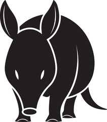 Obraz premium Stylized silhouette of a black armadillo with large ears and a long snout facing forward against a white background