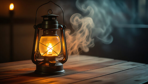 Vintage kerosene lantern with a glowing - Powered by Adobe