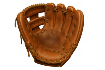Classic leather baseball glove isolated on transparent background, ready for action on the field