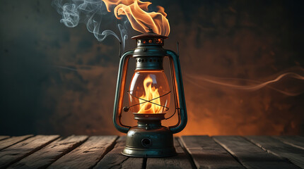 Vintage kerosene lantern with a glowing