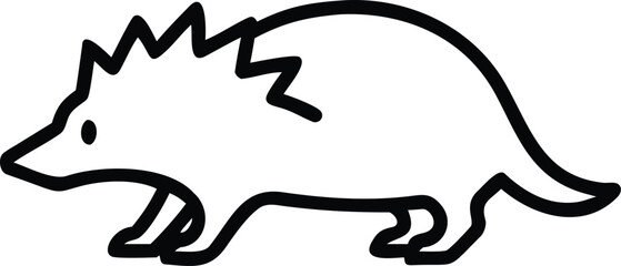 Simple black line depicts a spiky hedgehog walking 