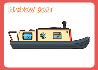 narrow boat in cartoon design graphics illustration icon isolated flat vector