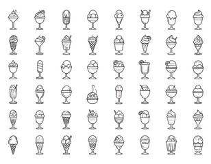 Ice cream icons in outline style