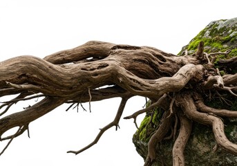 Gnarled Tree Roots Cling to Mossy Rock