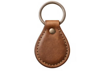 Classic leather keychain with a metal ring, perfect for keys or accessories, isolated on a transparent background