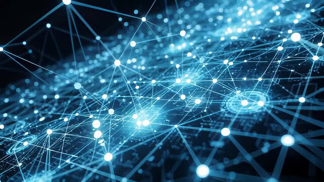 Exploring Vibrant Blue Digital Network Connections With Dynamic Zoom Effects