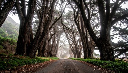 Obraz premium Foggy forest pathway
