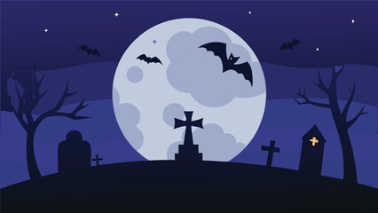 moonlit cemetery with shadow bats vector background