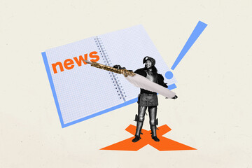 Trend artwork creative sketch 3D photo collage of control press fake disinformation armor knight...