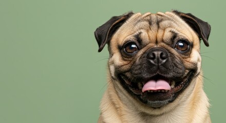 Obraz premium Happy Pug with Open Mouth Smiles at the Camera