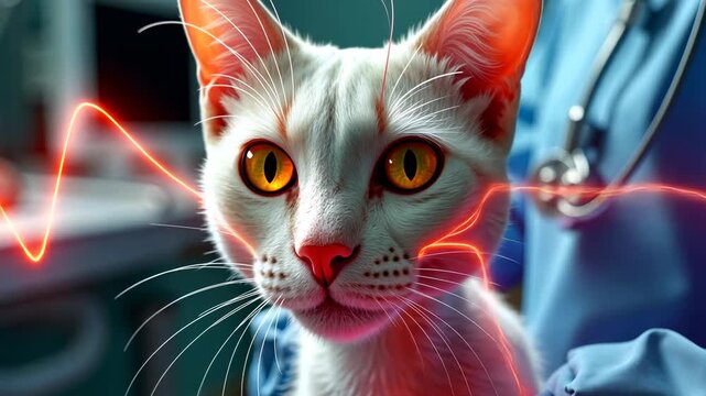 Cat anatomy, muscle structure, skeletal health. Veterinary science. Nerves respond to stimulus rapidly. Bone density increases with age. 3D medical render highlights details.