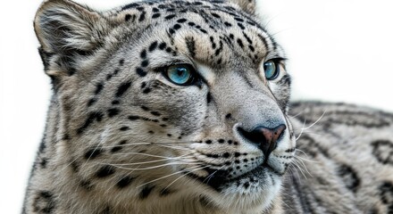 Striking Snow Leopard with Intense Blue Eyes