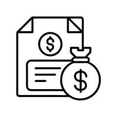 Financial document and money bag icon for business investment and banking concept symbol design