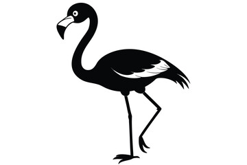 Silhouette illustration shows a cartoon flamingo standing on one leg, creating a minimal design