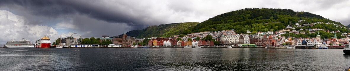 Bryggen Bergen Norway Panorama with harbour