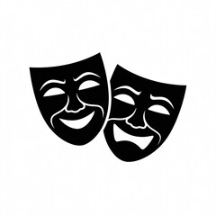 Two black comedy tragedy masks on white background