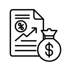 Financial growth report with money bag showing increasing profits and investment returns icon