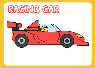 racing car in cartoon design graphics illustration icon isolated flat vector