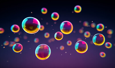 Floating bubbles of light casting reflections on dark gradient