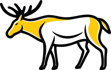 Illustration shows a white deer with yellow accents and black outline standing peacefully