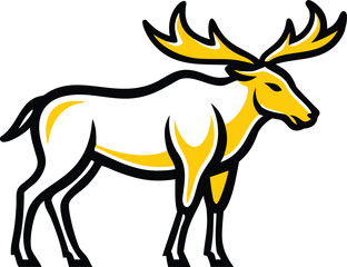 Stylized moose stands proudly showcasing its distinctive yellow antlers and sleek design