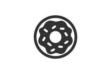 Monochrome donut icon showcases simple design with white sprinkles and frosting