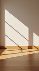 Sunlit Wooden Floor and Wall with Geometric Shadows